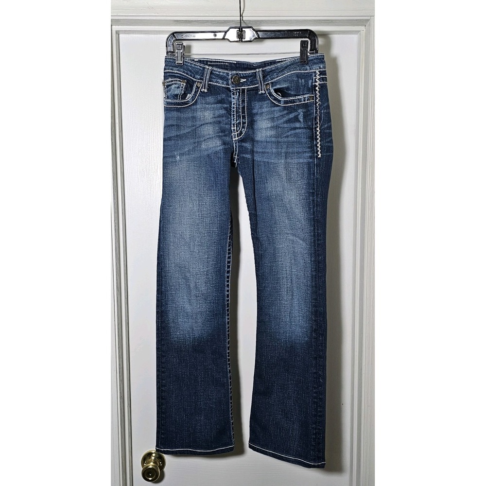 Bke Low Rise Bootcut Embroidered Jeans Women's Size 28x33.5" Lightly Distressed‎